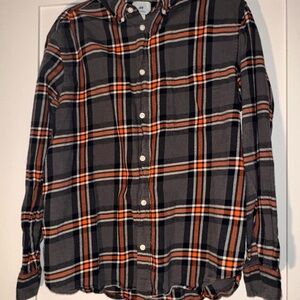 H&M Men's Gray and Orange Plaid Button-Down Shirt